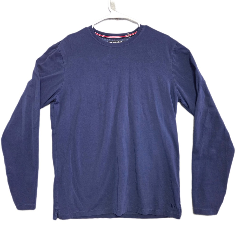 Buttercloth Parammunt Mens M Long Sleeve T Shirt Navy Solid Crew Neck Premium